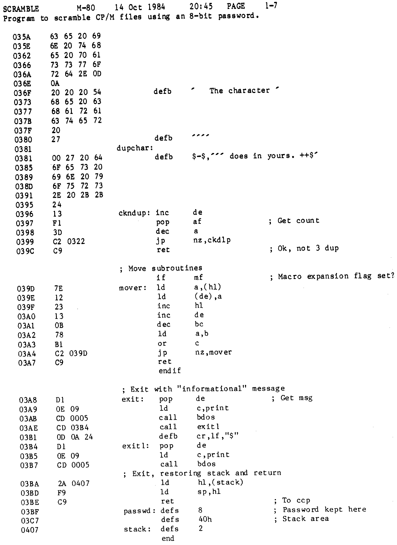 Assembler Listing